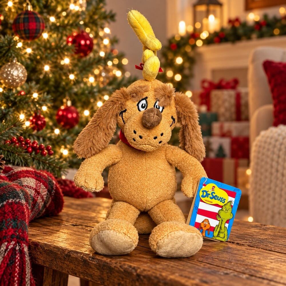 Aurora Dr Seuss Max Dog Plush 16” Grinch Christmas Yellow Antler With Tags